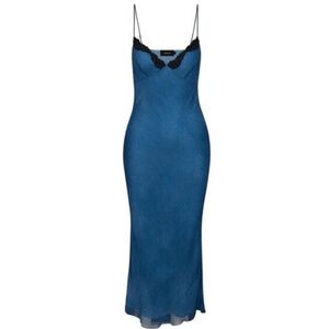 Realisation Par Karlie Silk Lace Slip Bias Midi Dress Black Blue Denim